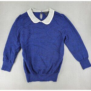 J Crew Collared Wool Alpaca Sweater Blue Size Small Peter Pan Woven Fuzzy